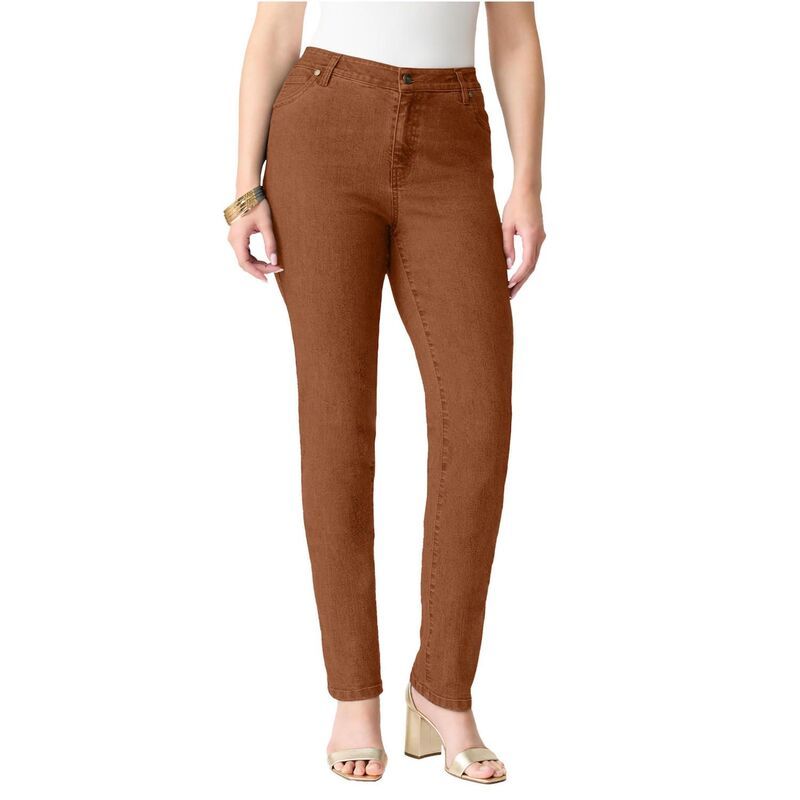 ロアマンズ レディース ボトムス デニムパンツ ストレート プラスサイズ Roamans Womens Plusize Classic Stretch Straight Leg Jean Cognac