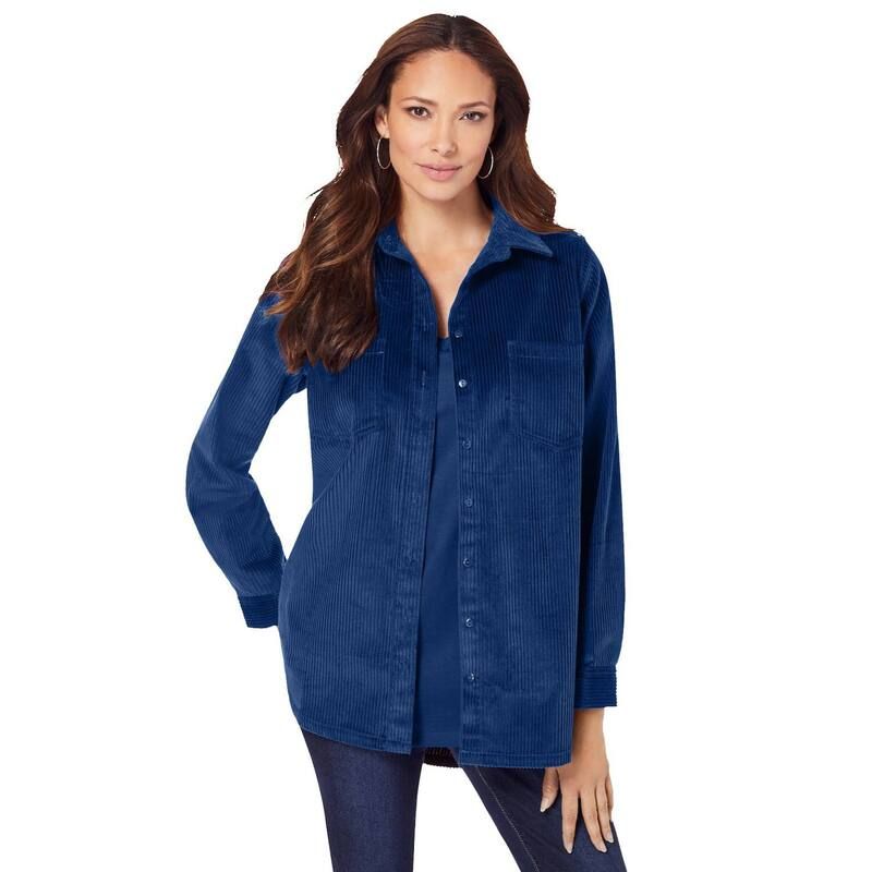 ロアマンズ レディース トップス シャツ コーデュロイ プラスサイズ Roamans Womens Plusize Corduroy ButtonFront Shirt Evening Blue ブルー