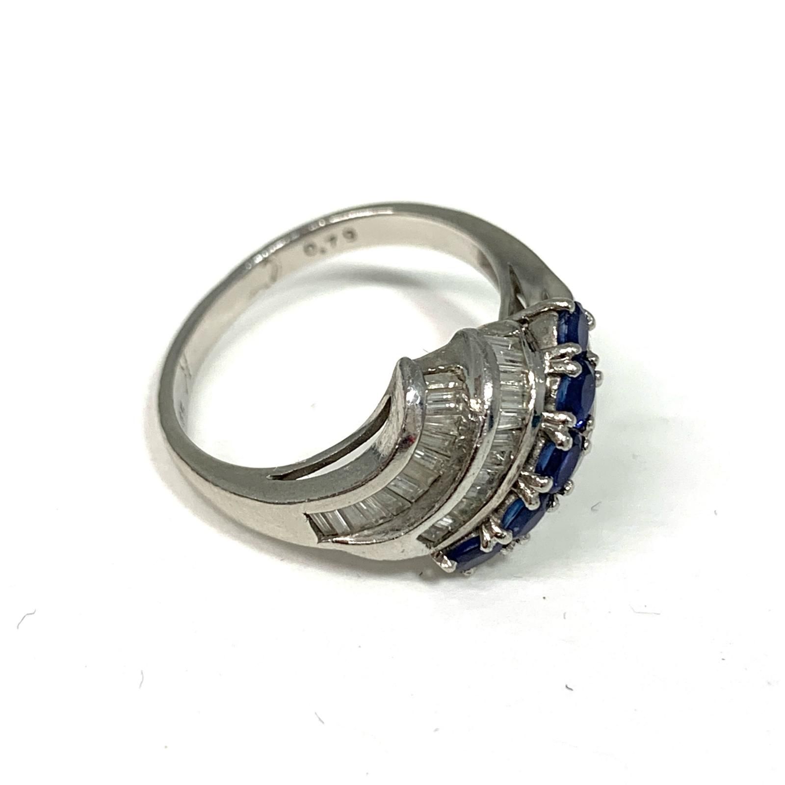 【物流センター】 中古 pt900 サファイア ダイヤモンド リング・指輪 シルバー 【129】