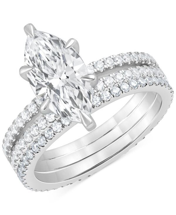 バッジェリーミシュカ レディース アクセサリー リング Badgley Mischka Certified Lab Grown Diamond Marquise Bridal Set 3 ctw in 14k White Gold ホワイト