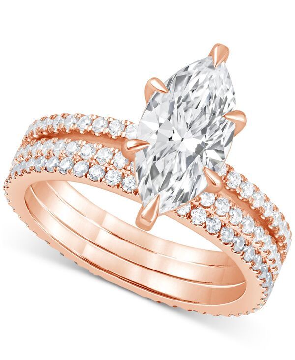 バッジェリーミシュカ レディース アクセサリー リング Badgley Mischka Certified Lab Grown Diamond Marquise Bridal Set 3 ctw in 14k Rose Gold ゴールド