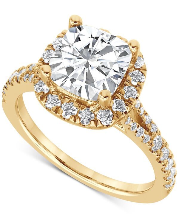 バッジェリーミシュカ レディース アクセサリー リング Badgley Mischka Certified Lab Grown Diamond Cushion Halo Engagement Ring 3 ctw in 14k Yellow Gold イエロー