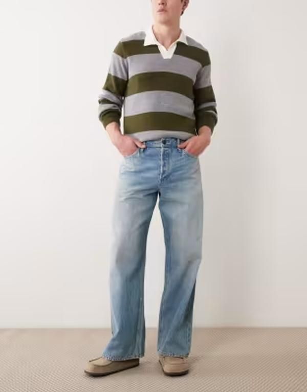 ジャック アンド ジョーンズ メンズ ボトムス デニムパンツ ワイドレッグ ジーンズ Jack Jones Dave wide leg jeans with dirty wash in mid Blue Denim デニム