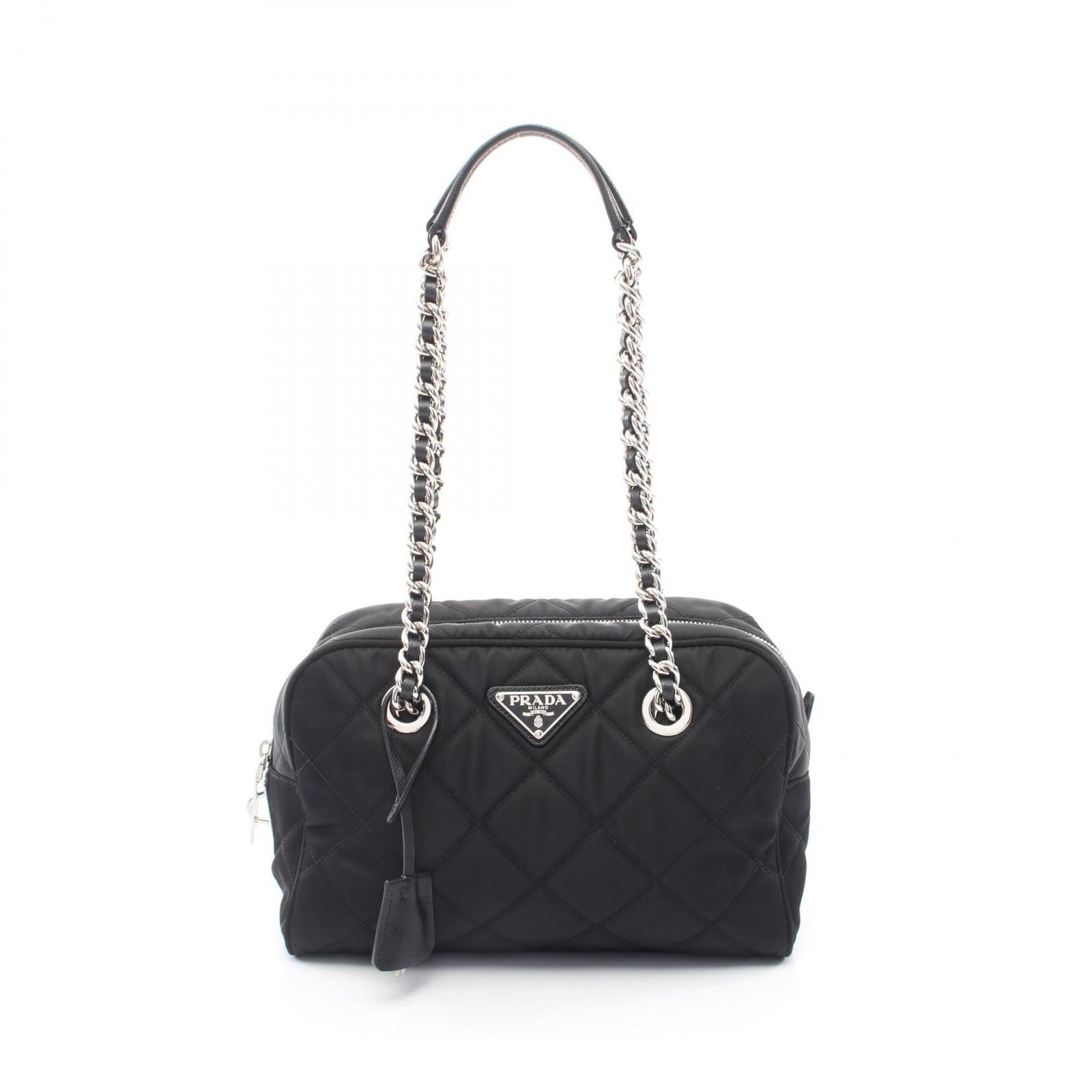 プラダ PRADA ショルダーバッグ TESSUTO IMPUNTU 1BB072 ブラック ナイロン トライアングルロゴ キルティング チェーンショルダー レディース Used A