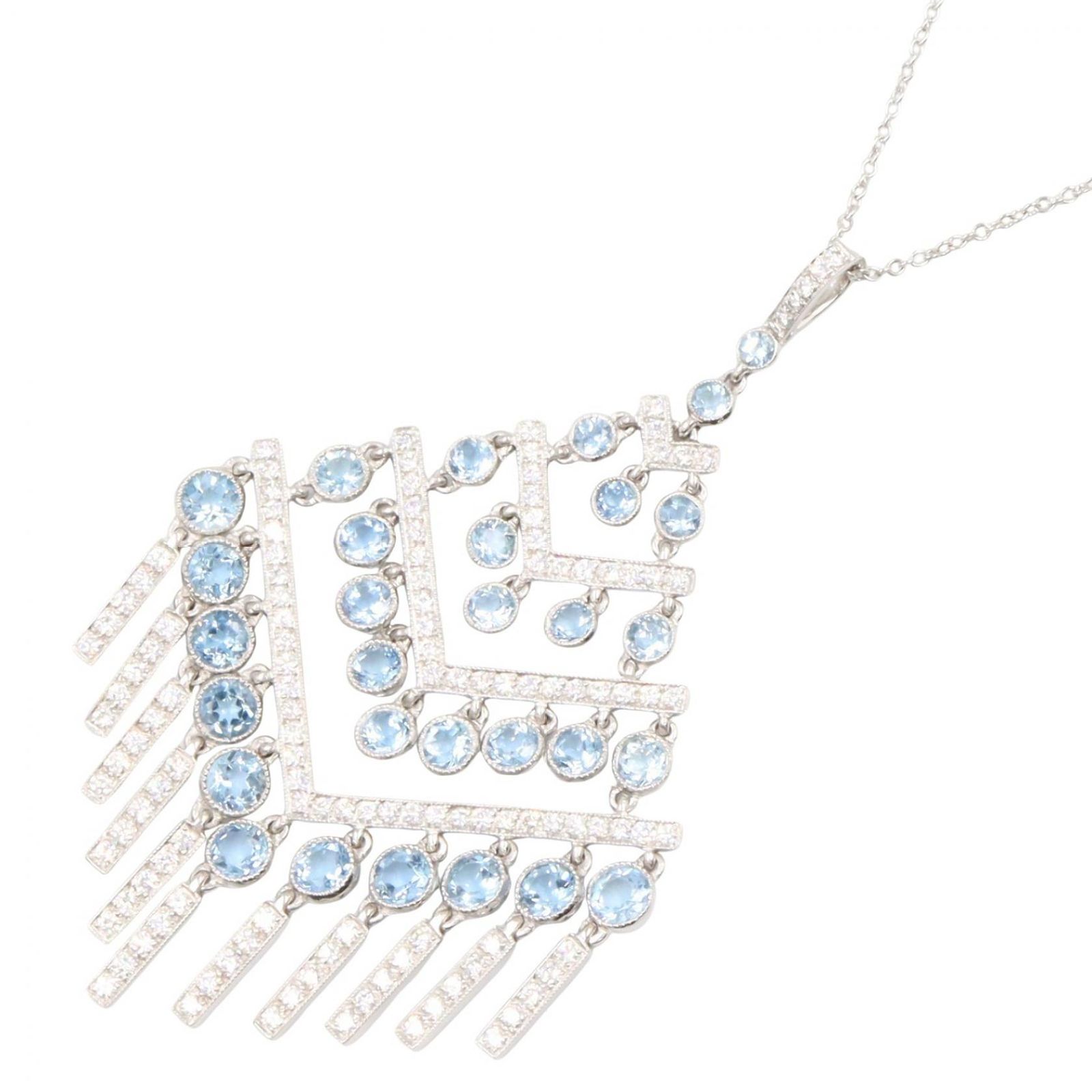 ティファニー TIFFANY＆CO ネックレス アクアマリン ダイヤ シャンデリア ネックレス 首回り41㎝ Pt950プラチナ ダイヤモンド アクアマリン ダイヤ シャンデリア ネックレス