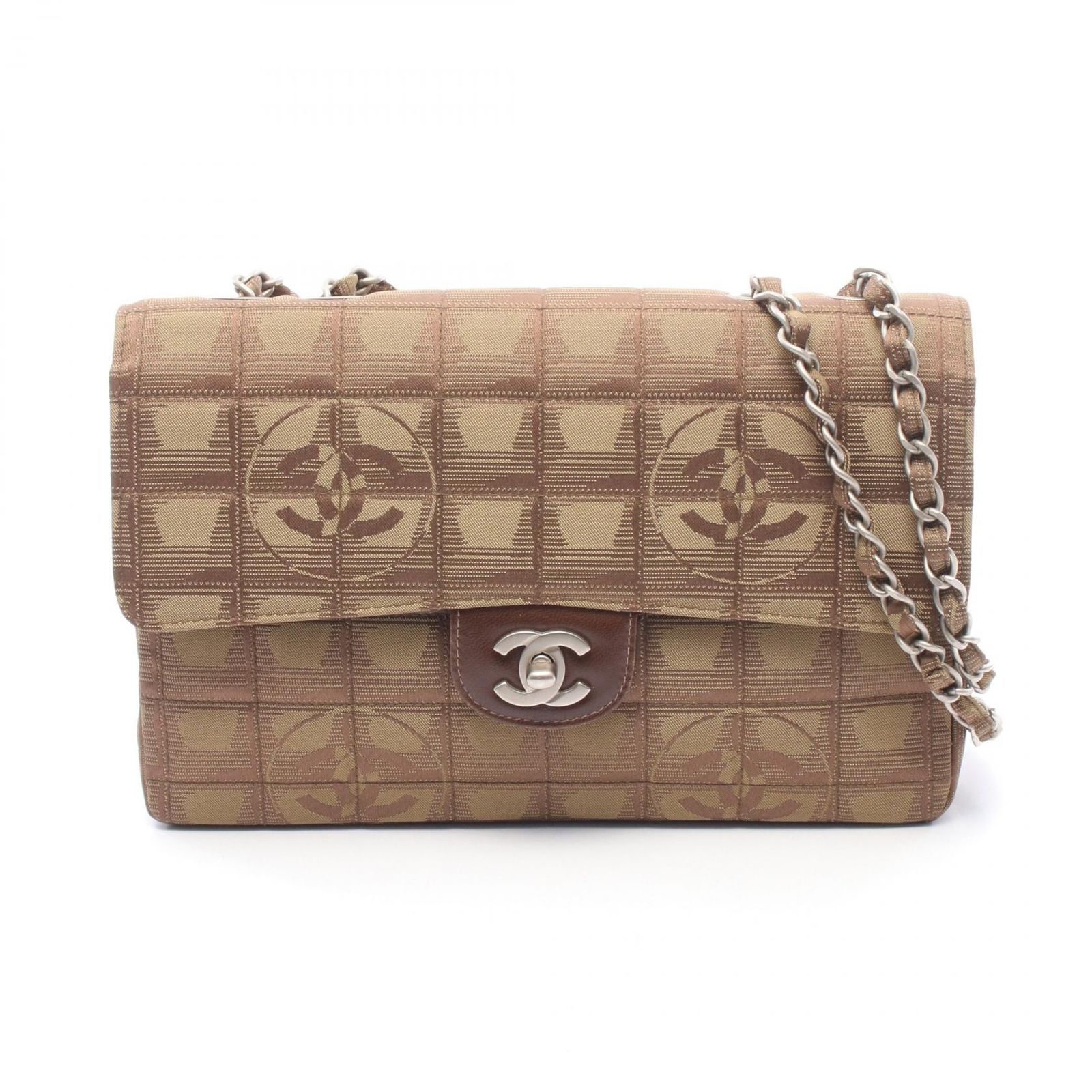 シャネル CHANEL ショルダーバッグ ニュートラベルライン カーキ レザー ニュートラベルライン シングルフラップ チェーンショルダー レディース Used A