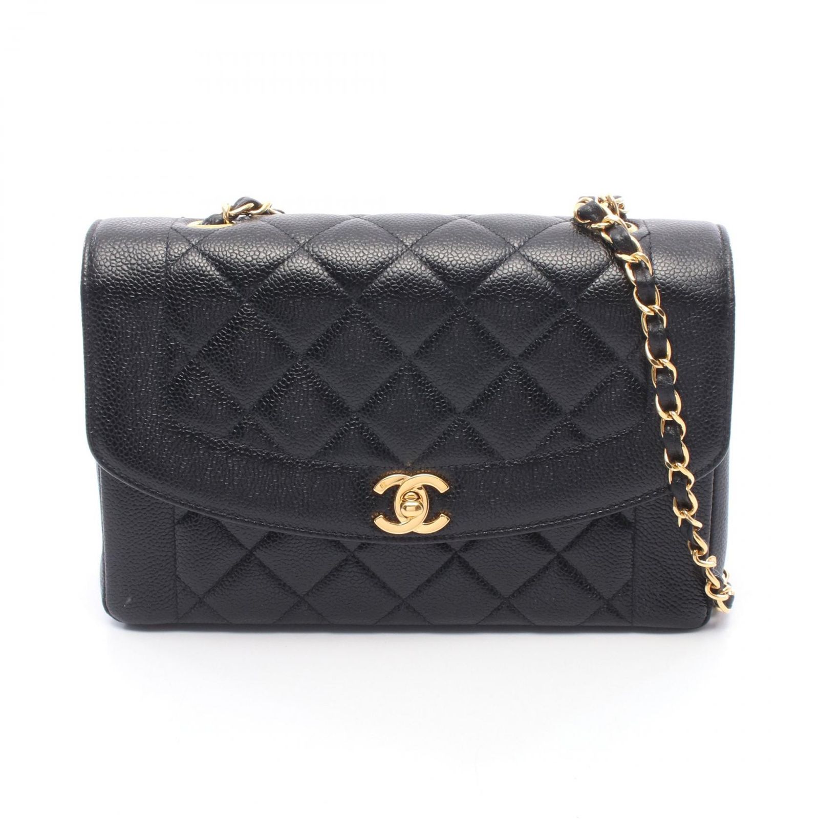 シャネル CHANEL ショルダーバッグ マトラッセ ダイアナフラップ ブラック カーフ（牛革） マトラッセ ダイアナ チェーンショルダー レディース Used A