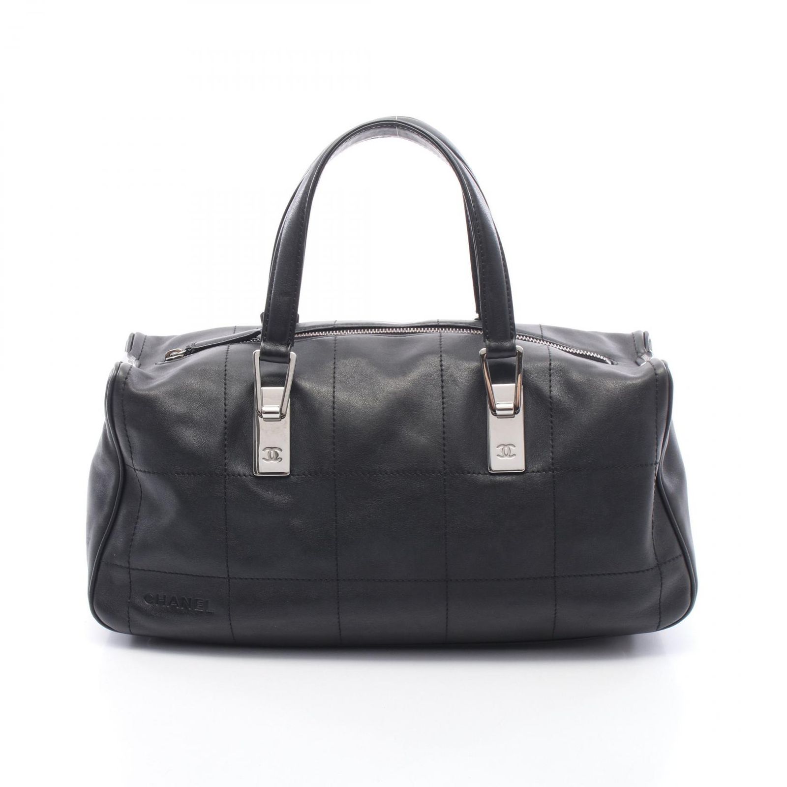シャネル CHANEL トートバッグ チョコバー ブラック ラムスキン（羊革） チョコバー ミニボストン レディース Used A