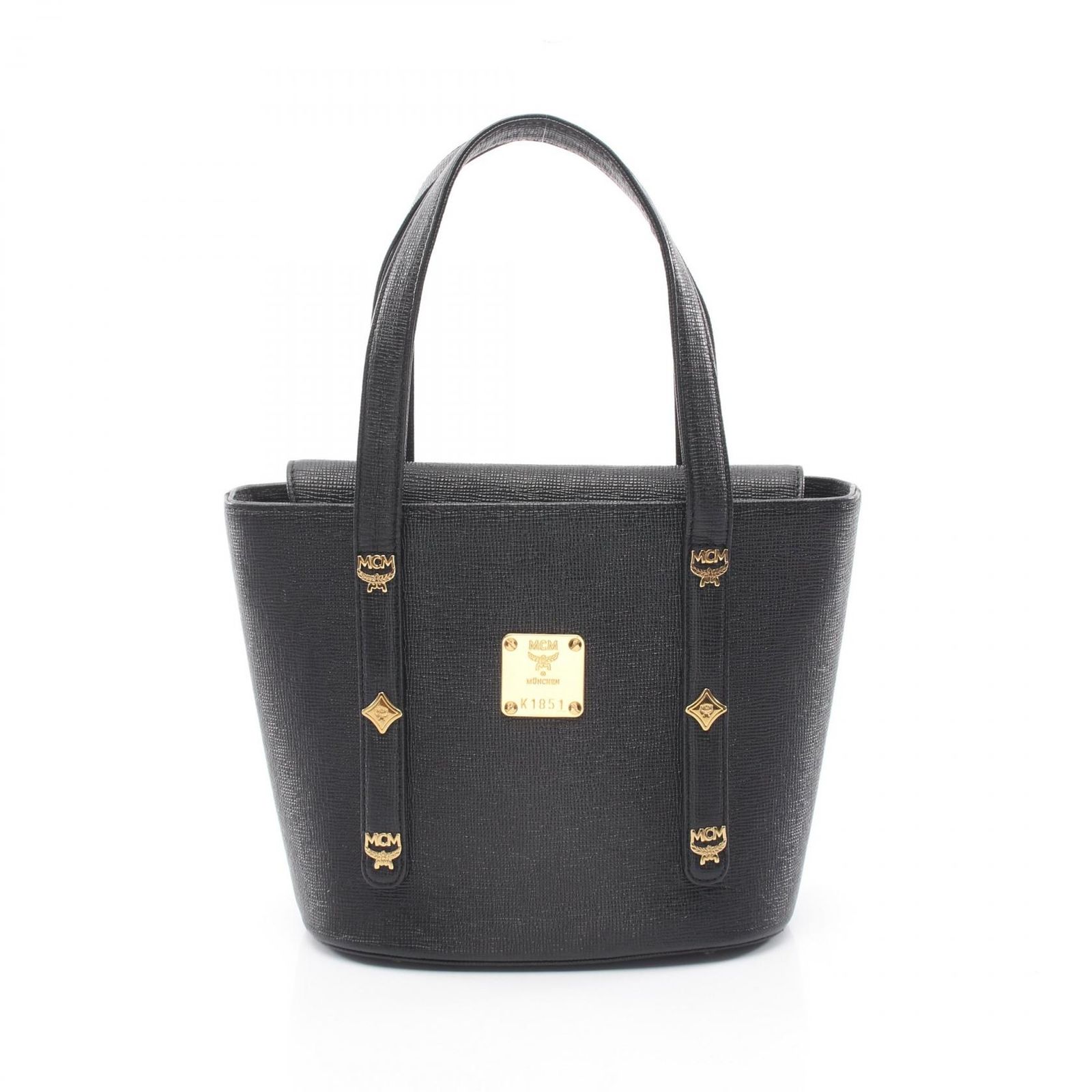 エム・シー・エム MCM ハンドバッグ ロゴスタッズ ブラック レザー ハンドバッグ レディース Used B