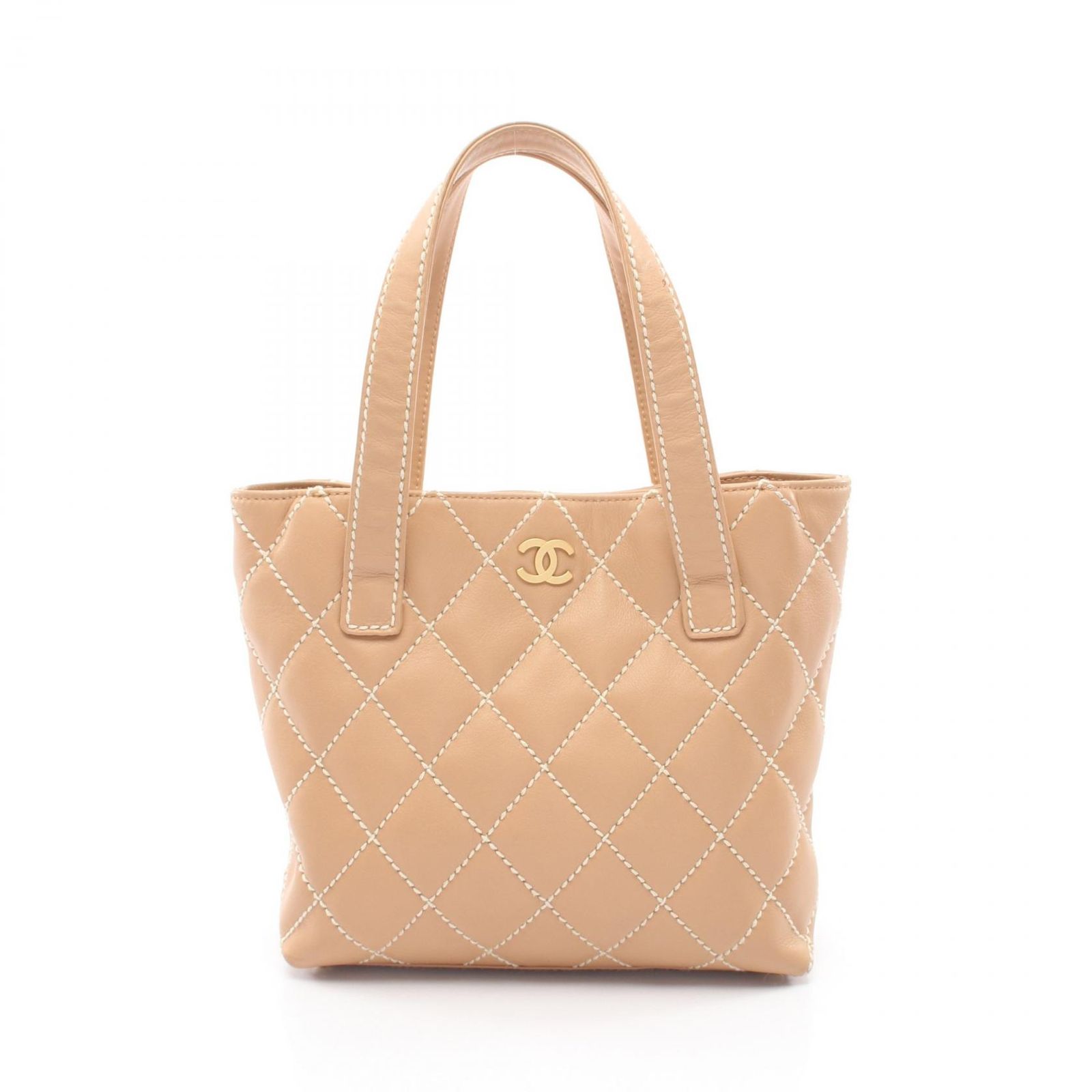 シャネル CHANEL トートバッグ ワイルドステッチ ベージュ レザー ワイルドステッチ トートバッグ レディース Used A