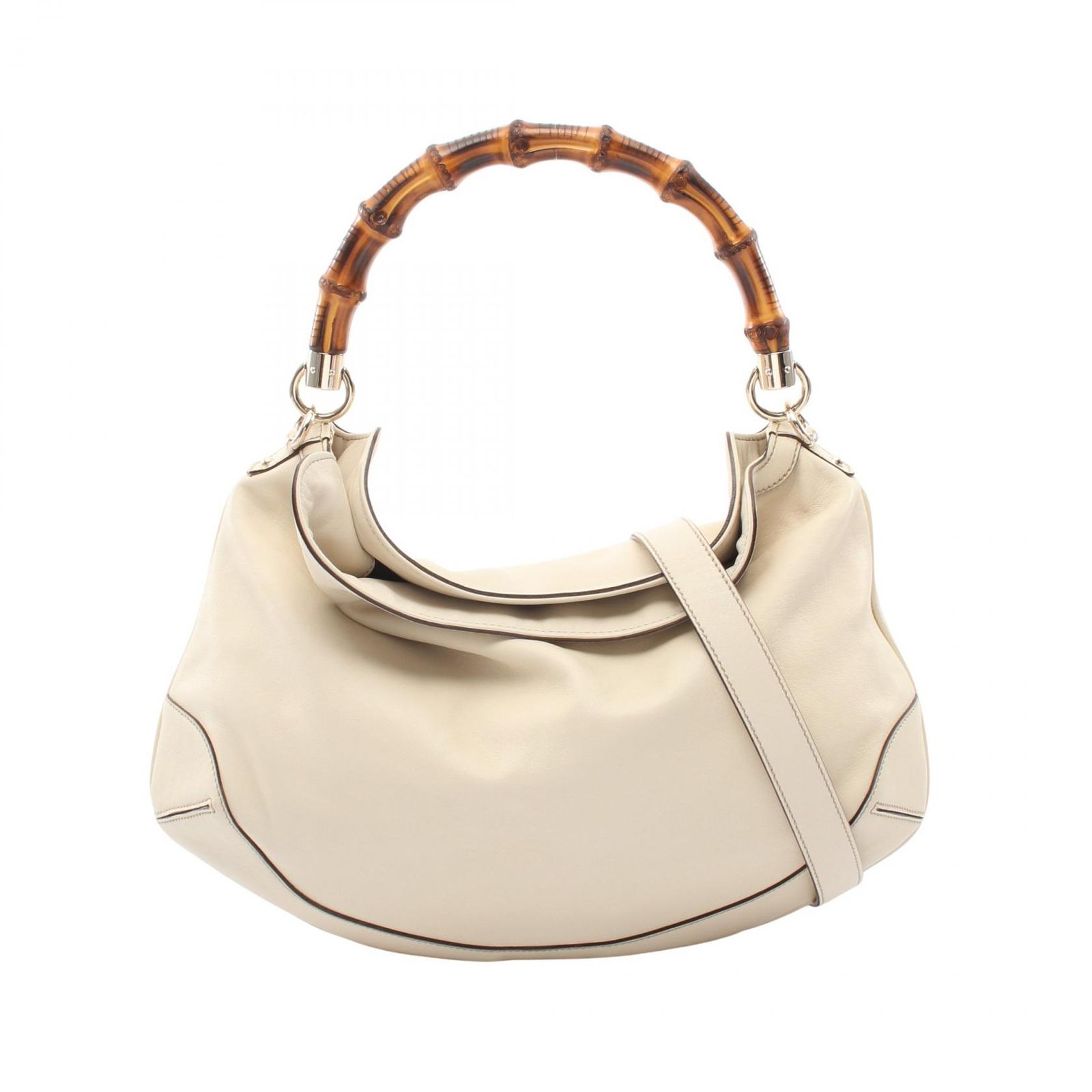 グッチ GUCCI ハンドバッグ バンブー 2WAY 169961 アイボリー レザー バンブー 2wayショルダー レディース Used B
