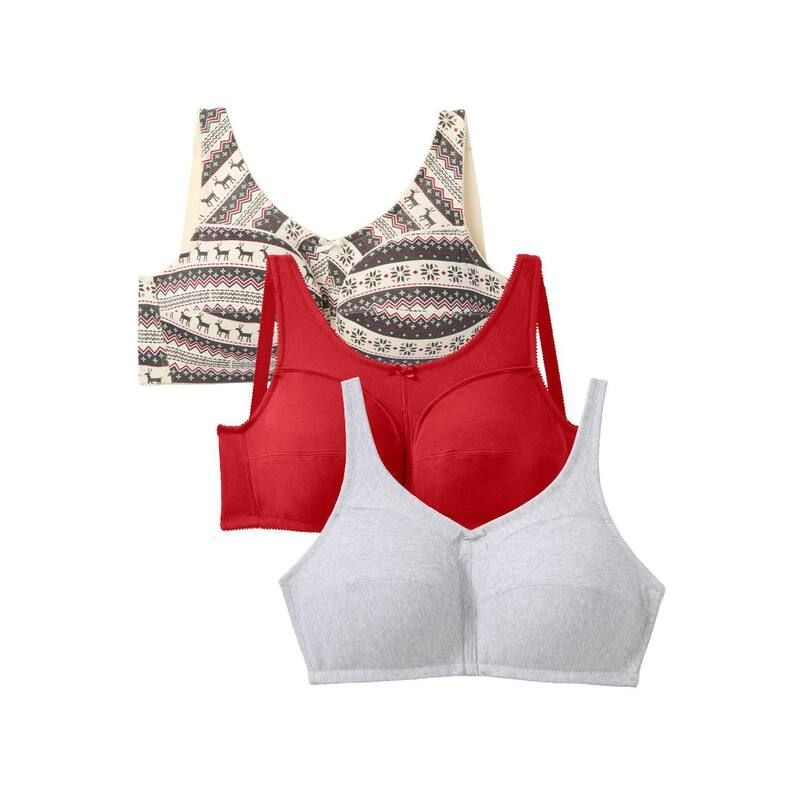 コンフォート チョイス レディース アンダーウェア ブラジャー プラスサイズ コットン Comfort Choice Womens Plusize 3Pack Cotton Wireless Bra Classic Red Assorted レッド