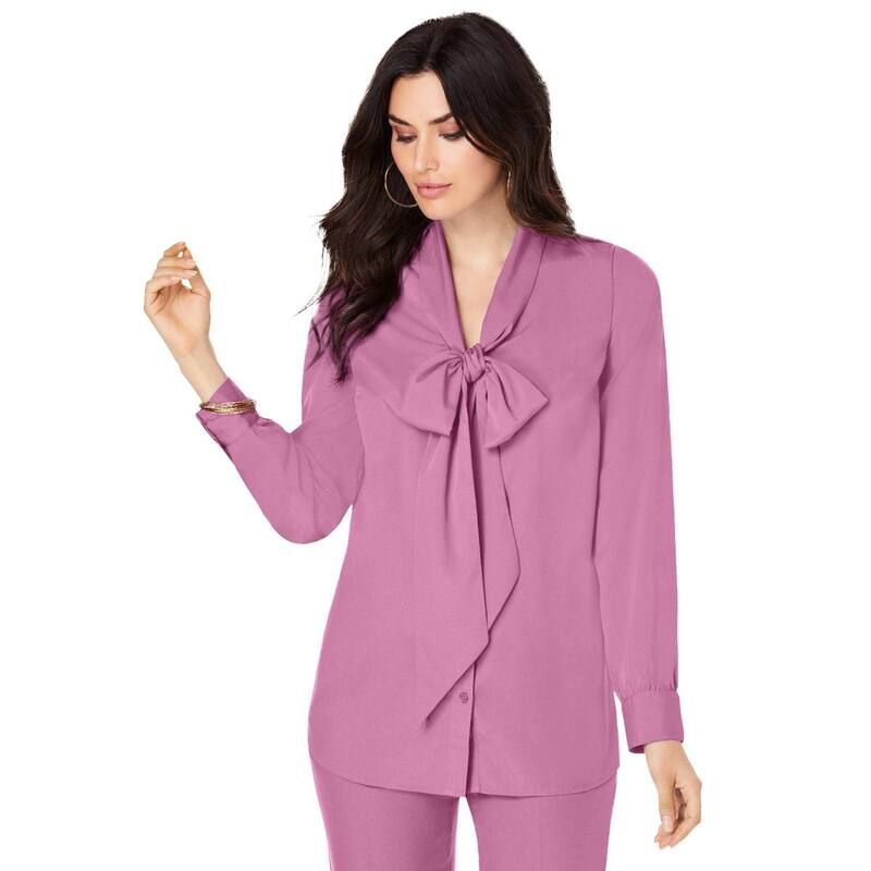 ロアマンズ レディース トップス シャツ プラスサイズ ブラウス Roamans Womens Plusize Long Sleeve Bow Blouse Mauve Orchid