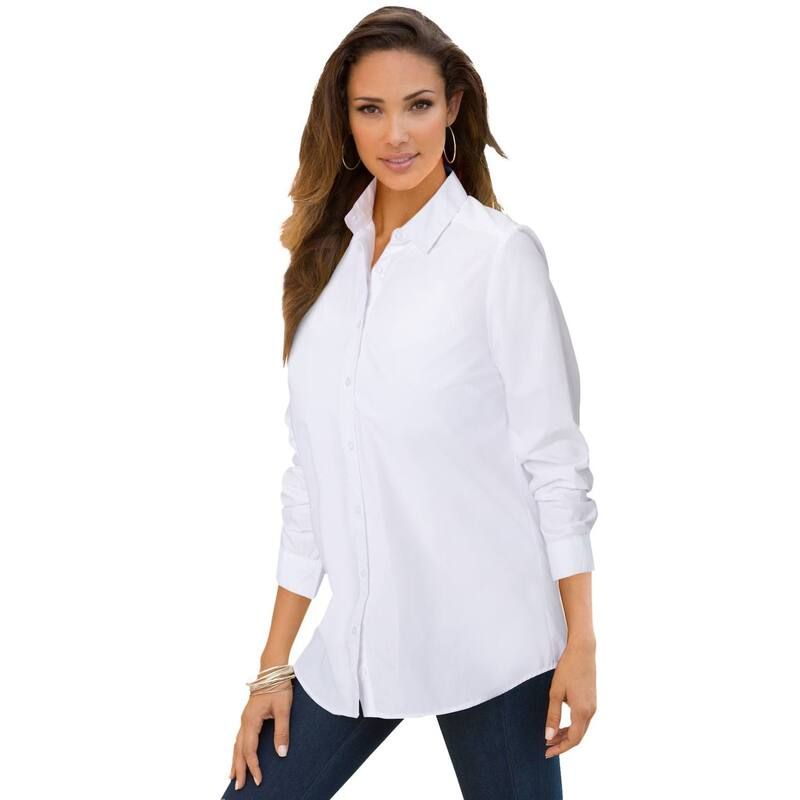 ロアマンズ レディース トップス シャツ プラスサイズ コットン Roamans Womens Plusize Kate Long Sleeveasy CottonBlend ButtonFront Shirt White ホワイト