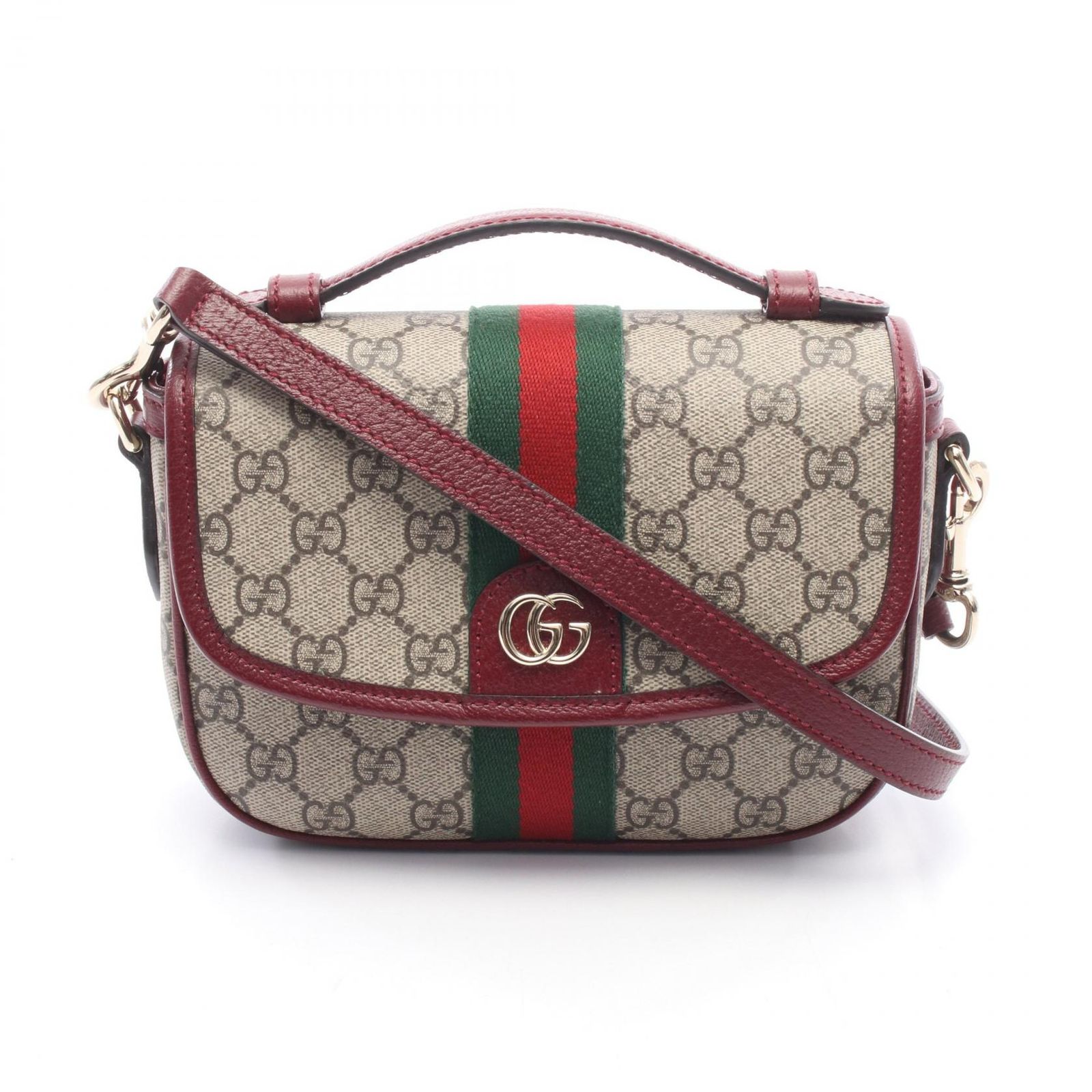 グッチ GUCCI ハンドバッグ オフィディア スモール トップハンドルバッグ 2WAY 836843 ベージュ/ワインレッド PVCコーティングキャンバス レザー オフィディア スモール トップハンドルバッグ