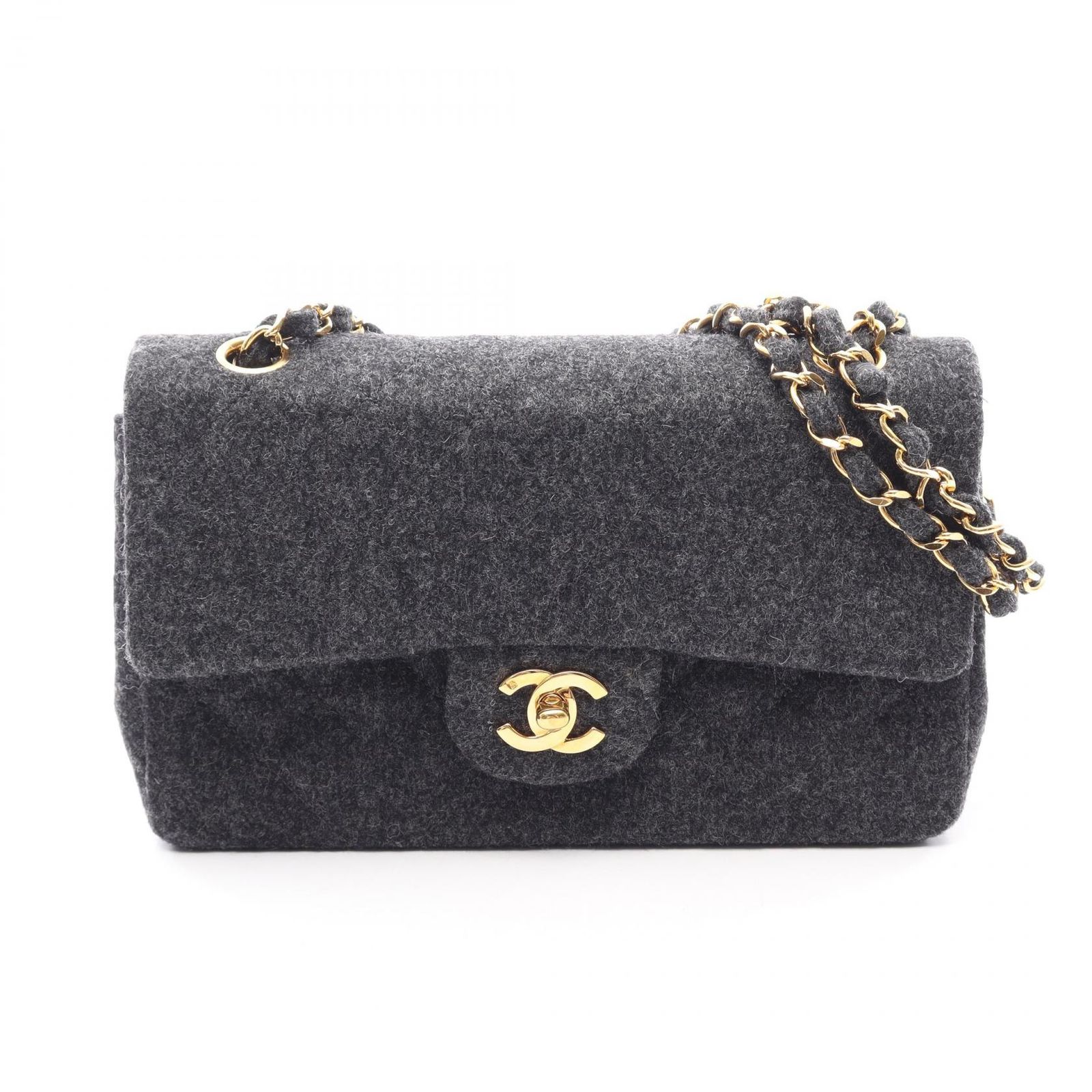 シャネル CHANEL ショルダーバッグ マトラッセ Wフラップ グレー ウール マトラッセ ダブルフラップ チェーンショルダー レディース Used A