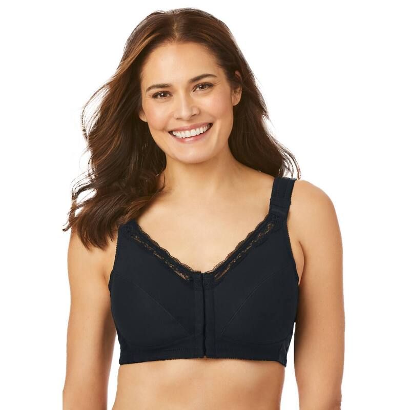 コンフォート チョイス レディース アンダーウェア ブラジャー プラスサイズ コットン Comfort Choice Womens Plusize FrontClose Cotton Wireless Posture Bra Black ブラック