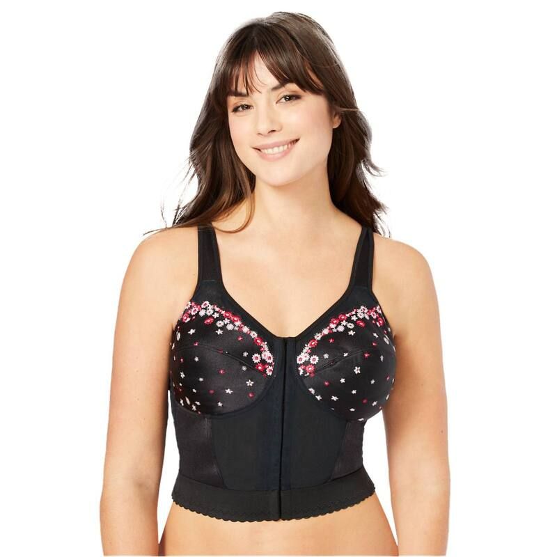 コンフォート チョイス レディース アンダーウェア ブラジャー プラスサイズ 刺繍 Comfort Choice Womens Plusizembroidered FrontClose Longline Posture Bra Black Embroidery