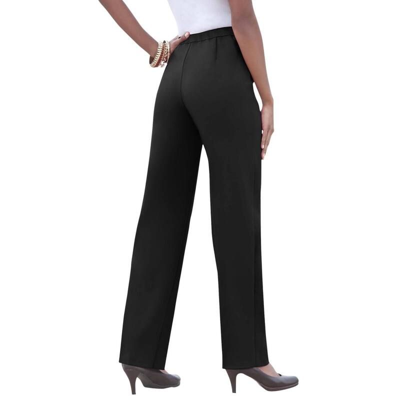 ロアマンズ レディース ボトムス カジュアルパンツ ストレート プラスサイズ プチ Roamans Womens Plusize Petite Classic Bend Over Pant Woven PullOn Straight Leg Pant Blac
