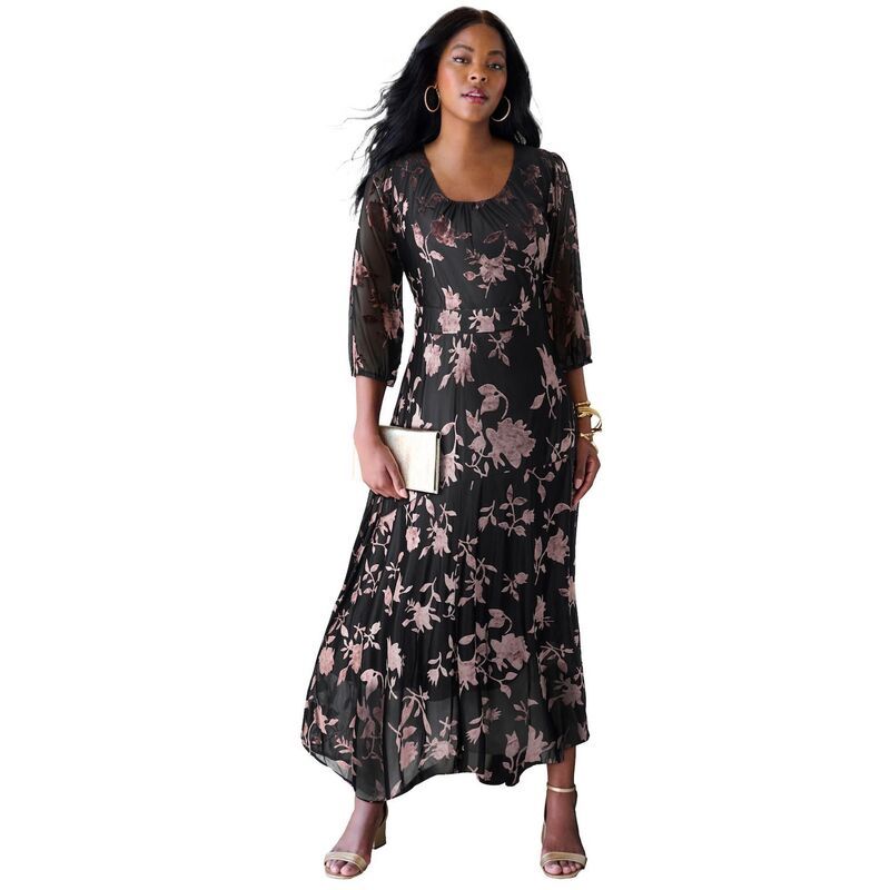 ロアマンズ レディース トップス ワンピース プラスサイズ オーバーレイ ベルベット シアー Roamans Womens Plusize PlusSize Velvet 34 Sleeve Burnout Overlay Dress With Sheer S