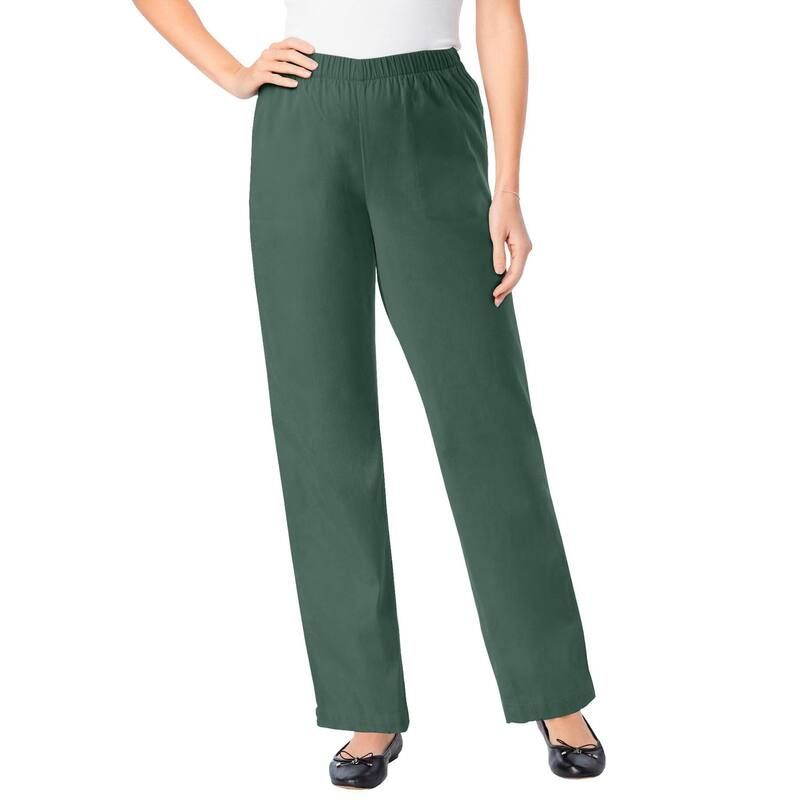ウーマン ウィズイン レディース ボトムス デニムパンツ プラスサイズ プチ ジーンズ Woman Within Plusize Petite Fineline Stretch Denim WideLeg PullOn Jeans Pine デニム