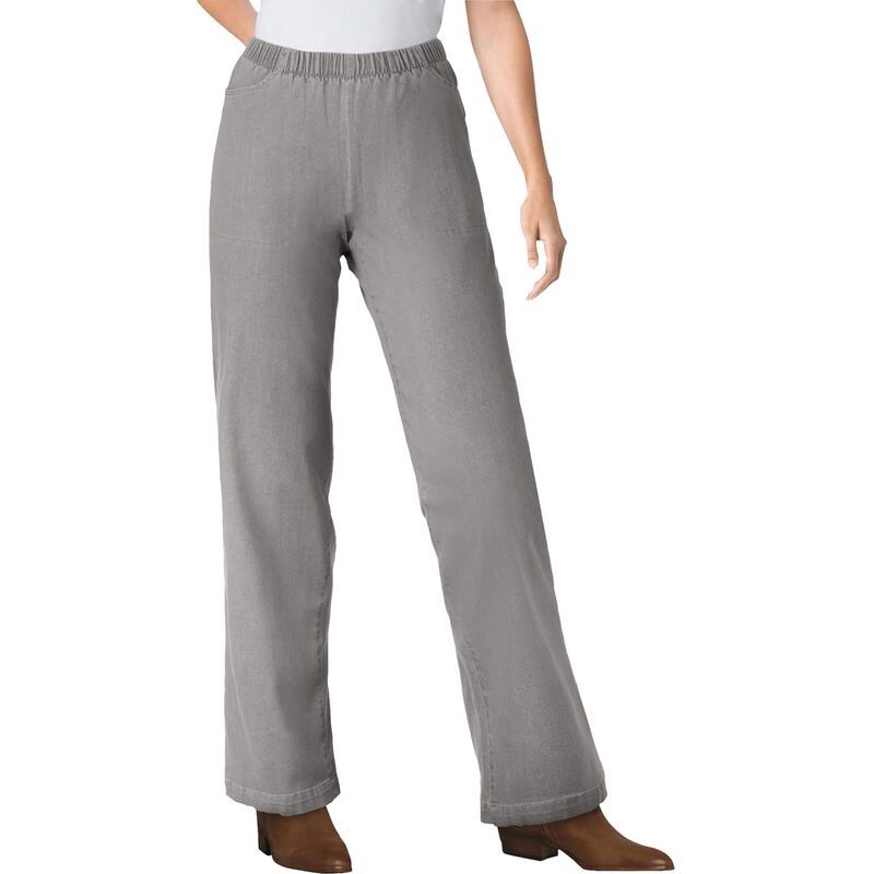 ウーマン ウィズイン レディース ボトムス デニムパンツ プラスサイズ プチ ジーンズ Woman Within Plusize Petite Fineline Stretch Denim WideLeg PullOn Jeans Grey Denim グレー
