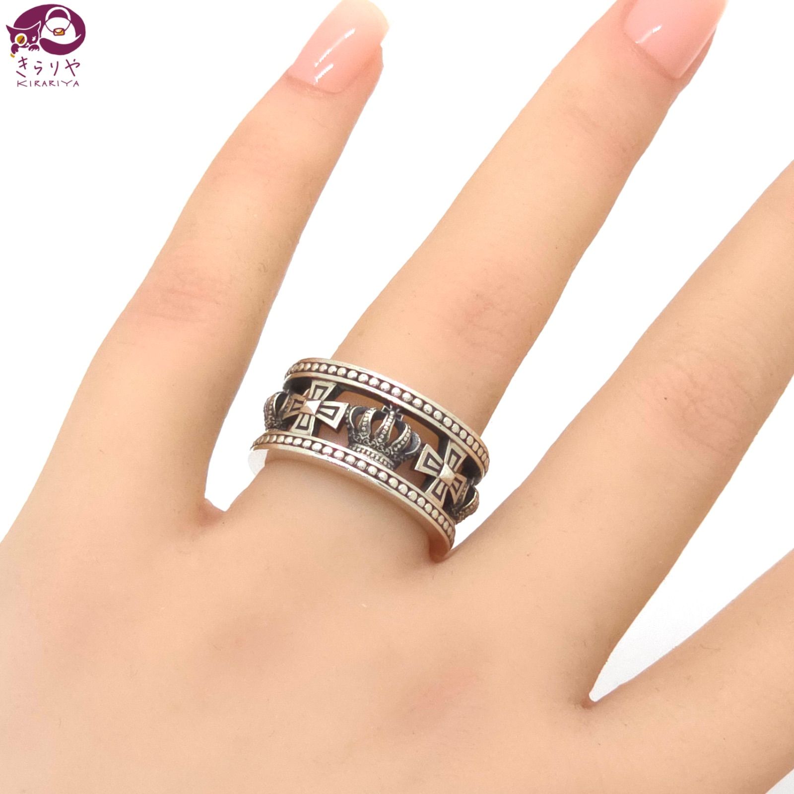 JUSTIN DAVIS ジャスティン デイビス SRJ175 2 MEDIEVAL WEDDING BAND リング 約15号 クラウン クロス モチーフ スターリングシルバー SV925 10.07g 現行品