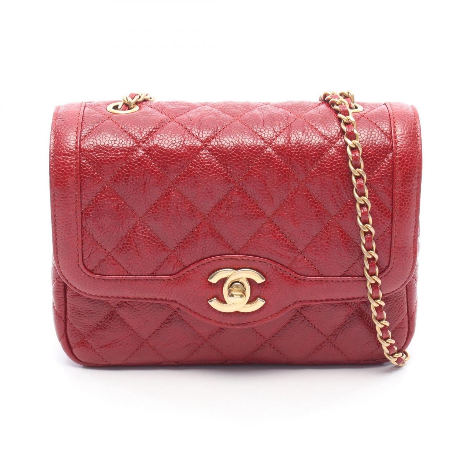 シャネル CHANEL ショルダーバッグ ミニマトラッセ レッド レザー ミニマトラッセ チェーンショルダー レディース Used A