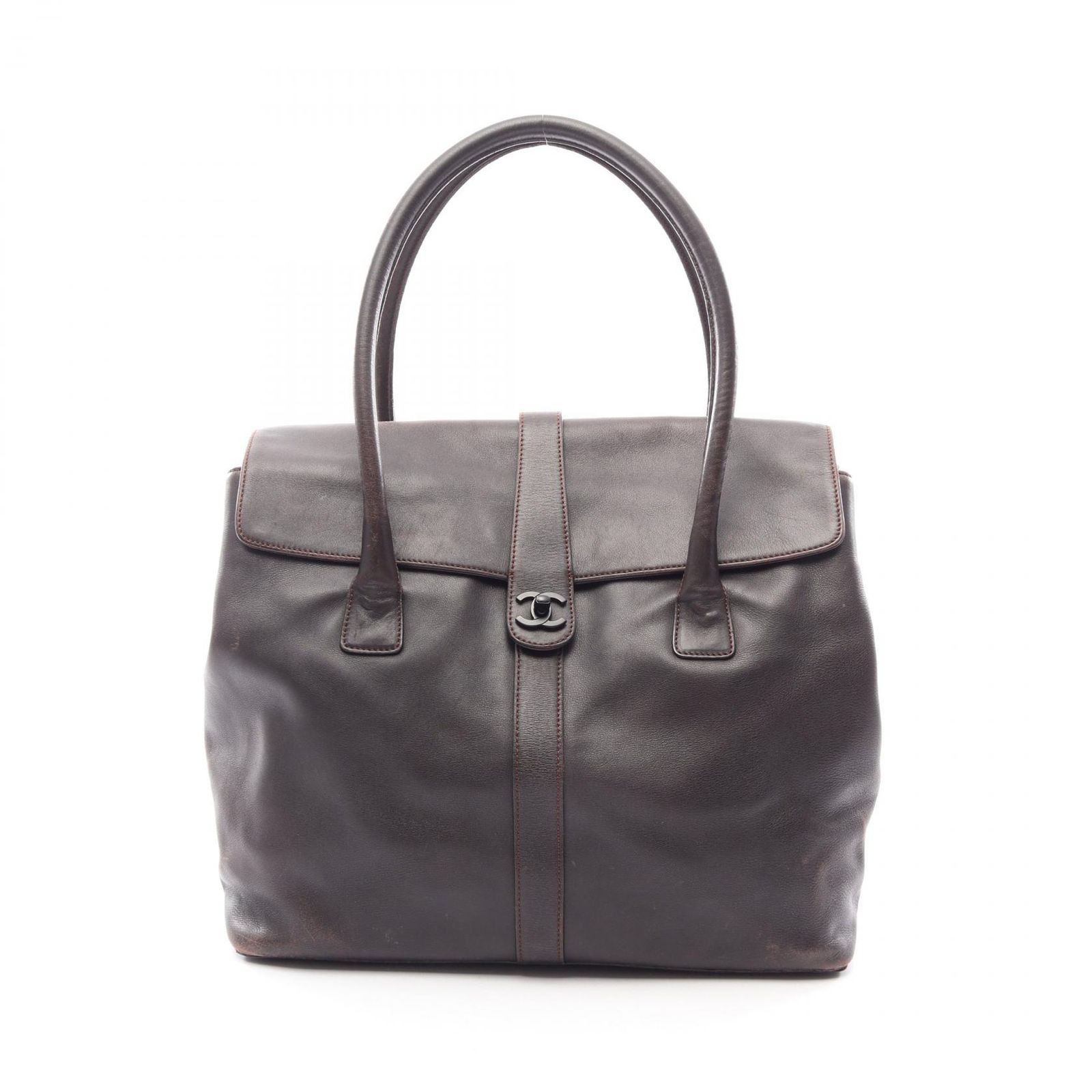 シャネル CHANEL トートバッグ ココマーク ダークブラウン ラムスキン（羊革） トートバッグ レディース Used B