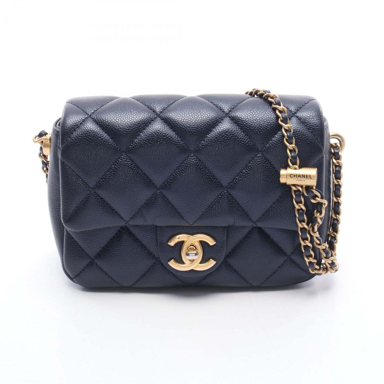 シャネル CHANEL ショルダーバッグ ミニマトラッセ メタリック メタリックネイビー キャビアスキン(グレインドカーフ) ミニマトラッセ チェーンショルダー