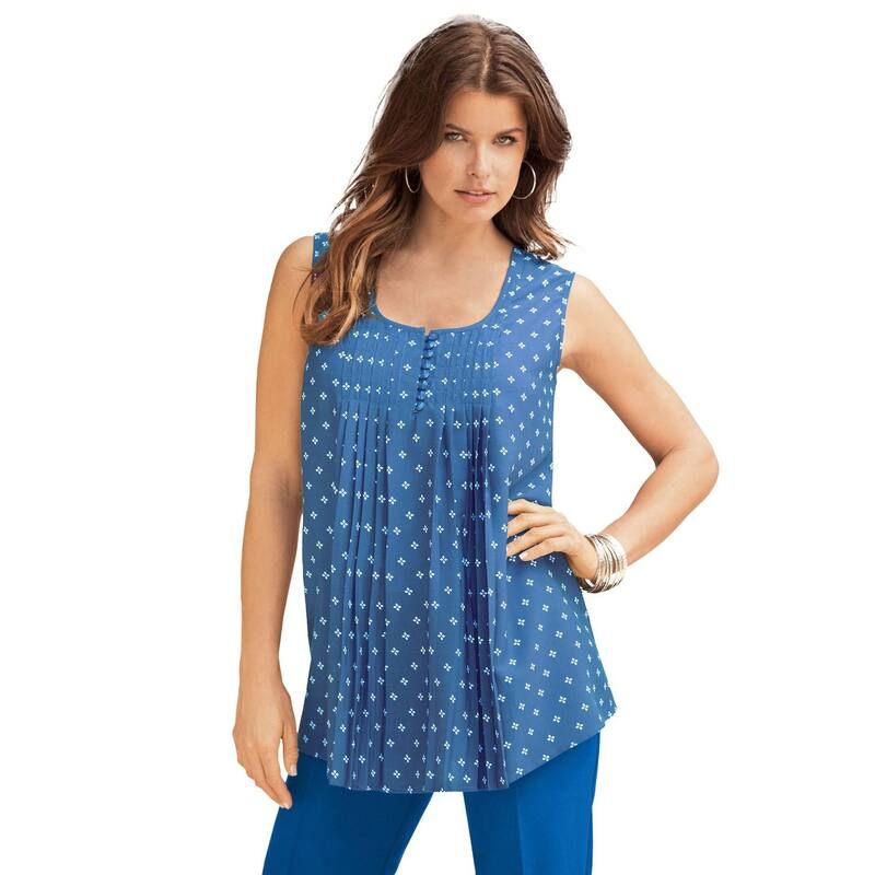 ロアマンズ レディース トップス Tシャツ プラスサイズ プリーツ Roamans Womens Plusize Pleated Tank Blue White Medallion ホワイト