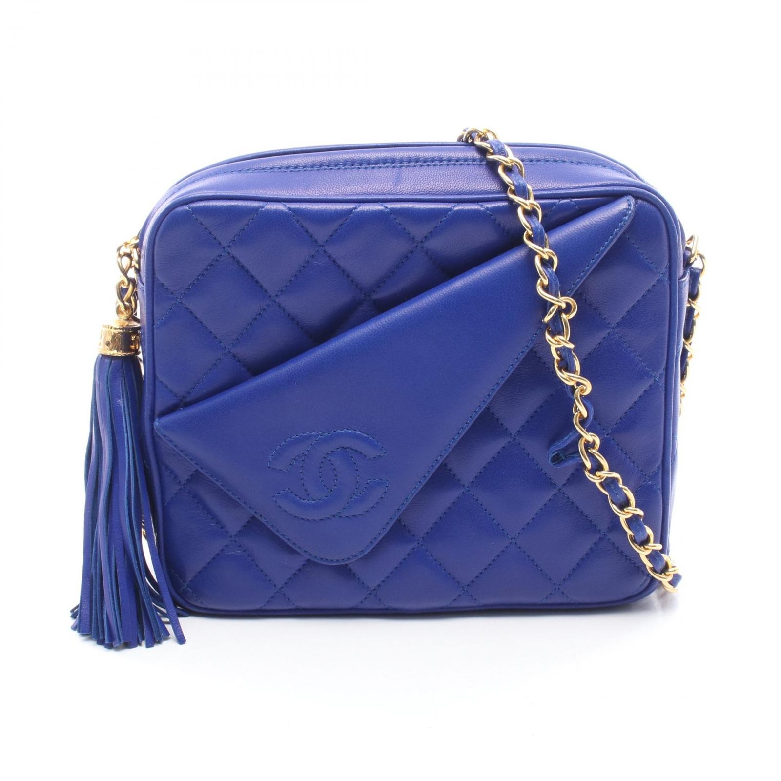 シャネル CHANEL ショルダーバッグ マトラッセ タッセル ブルー ラムスキン（羊革） マトラッセ フリンジ チェーンショルダー レディース Used A