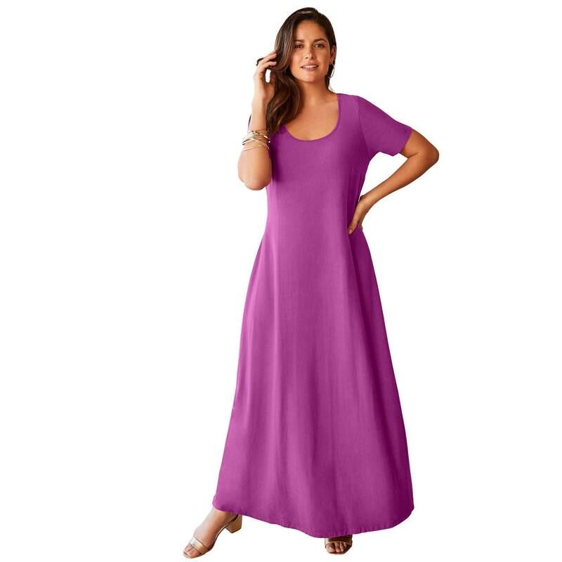 ジェシカロンドン レディース トップス ワンピース プラスサイズ プチ Tシャツ コットン マキシ Jessica London Womens Plusize Petite Stretch Cotton TShirt Maxi Dress Deep Orchi