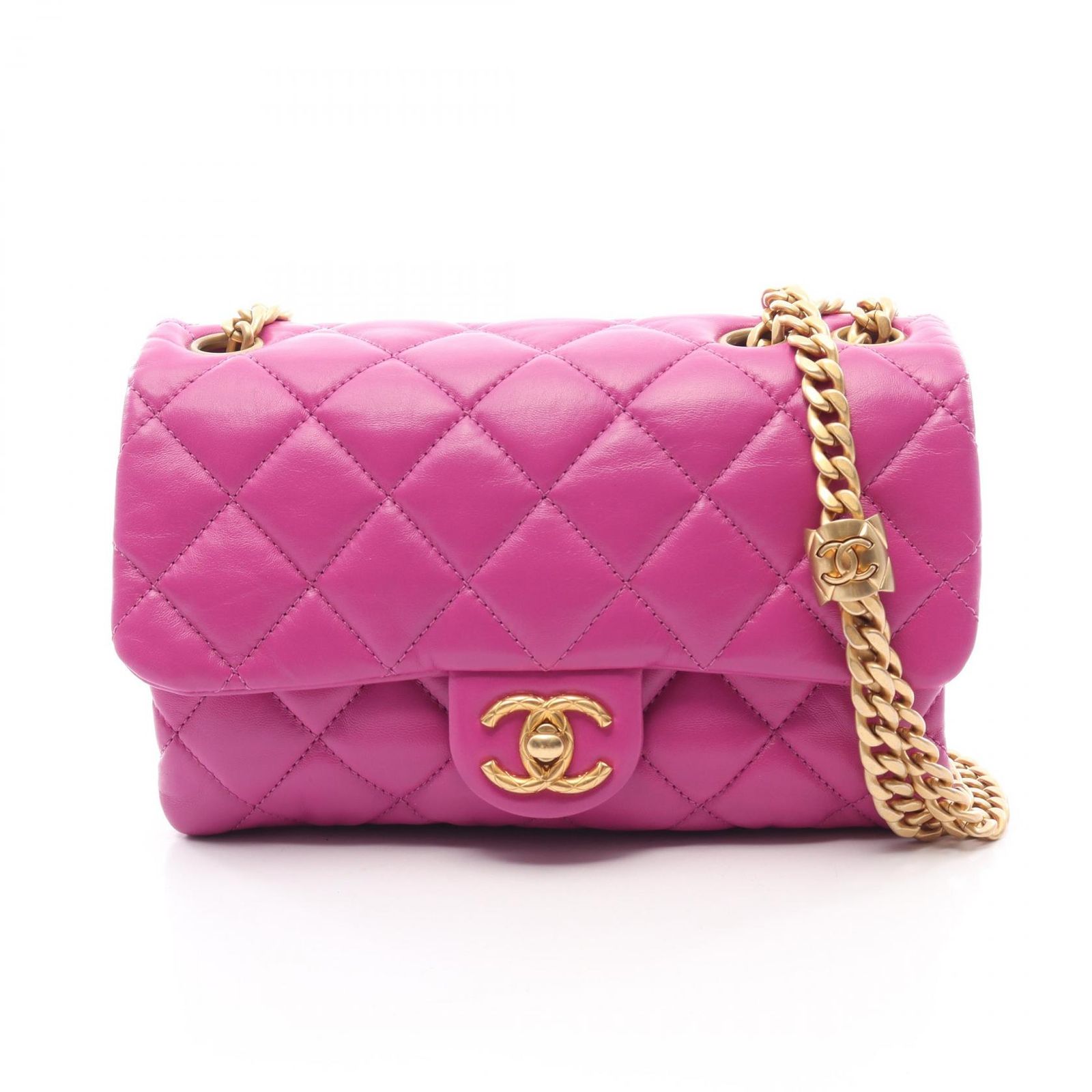シャネル CHANEL ショルダーバッグ マトラッセ パープル ラムスキン（羊革） マトラッセ スモールフラップ チェーンショルダー レディース Used A