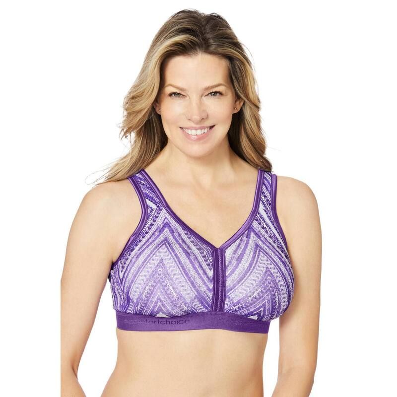 コンフォート チョイス レディース アンダーウェア ブラジャー プラスサイズ Comfort Choice Womens Plusize Wireless Backclose Lounge Bra Plum Burst Chevron プラム