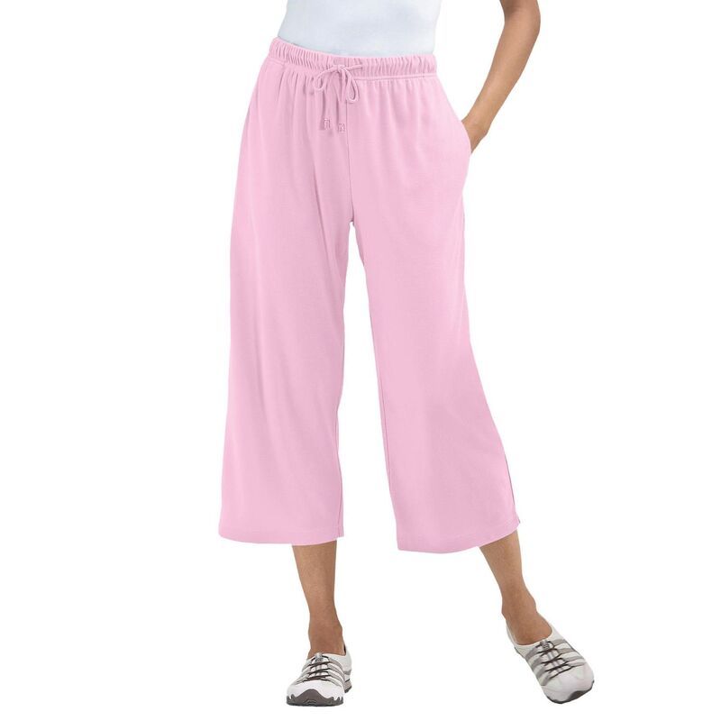 ウーマン ウィズイン レディース ボトムス カジュアルパンツ プラスサイズ プチ キャップ ニット Woman Within Plusize Petite SportKnit PullOn Capri Pants Pink ピンク