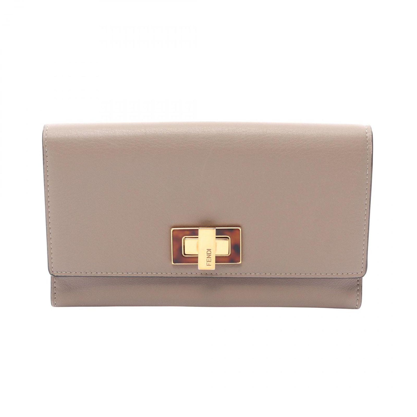 フェンディ FENDI 二つ折り長財布 ピーカブー セレリア 8M0308 グレージュ レザー ピーカブー Wホック長財布 レディース Used A