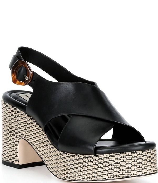 アントニオ メラーニ レディース シューズ サンダル プラットフォーム レザー Antonio Melani Riley Leather X Band Raffia Platform Sandals Black ブラック
