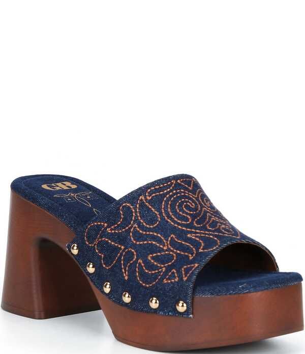 ジービー レディース シューズ サンダル プラットフォーム デニム GBuckAroo 2 Denim Studded Wood Platform Sandals Dark Blue ブルー
