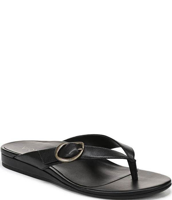 バイオニック レディース シューズ サンダル ミニ レザー Vionic Grove Leather Mini Wedge Thong Sandals Black ブラック