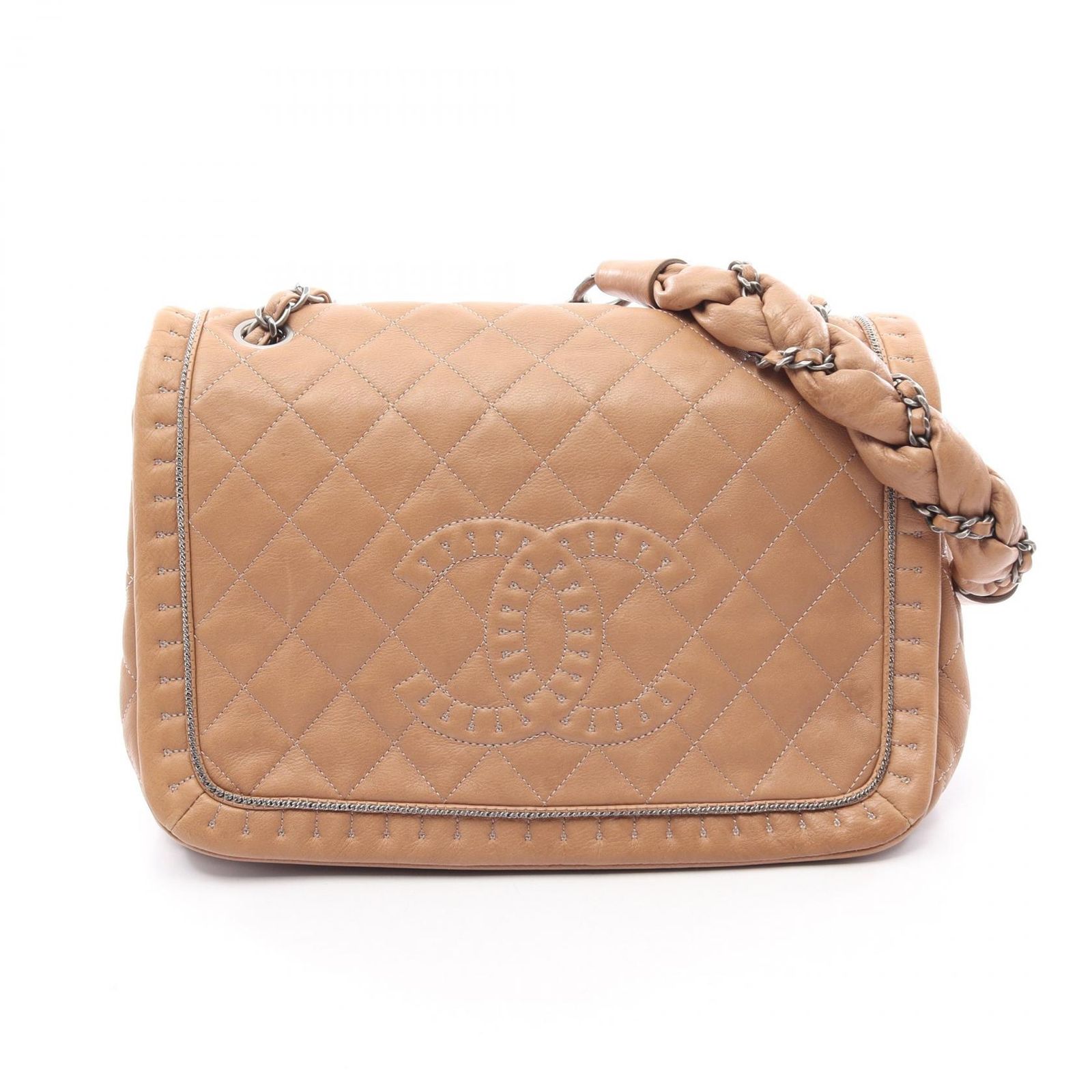 シャネル CHANEL ショルダーバッグ マトラッセ ベージュ レザー マトラッセ ココマーク チェーンショルダー レディース Used B