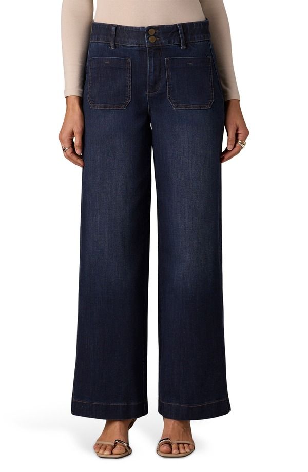 ウィットウィズダム レディース ボトムス デニムパンツ ワイドレッグ ハイウエスト ジーンズ Wit Wisdom Emma Patch Pocket High Waist Wide Leg Jeans Indigo インディゴ