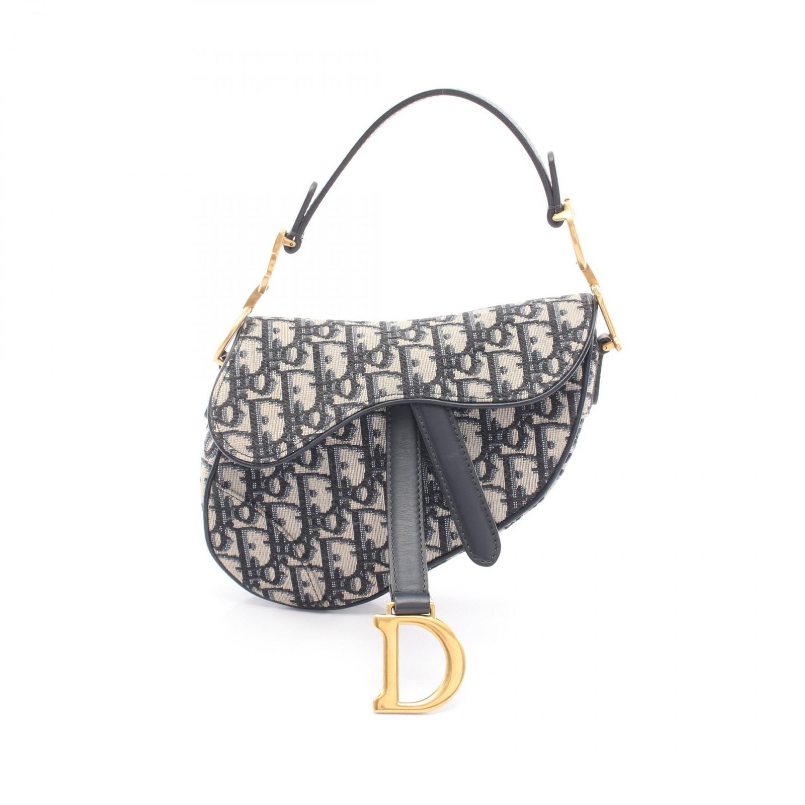 ディオール Dior ハンドバッグ SADDLE サドル オブリーク ネイビー キャンバス レザー オブリーク サドルバッグ ミニ レディース Used A