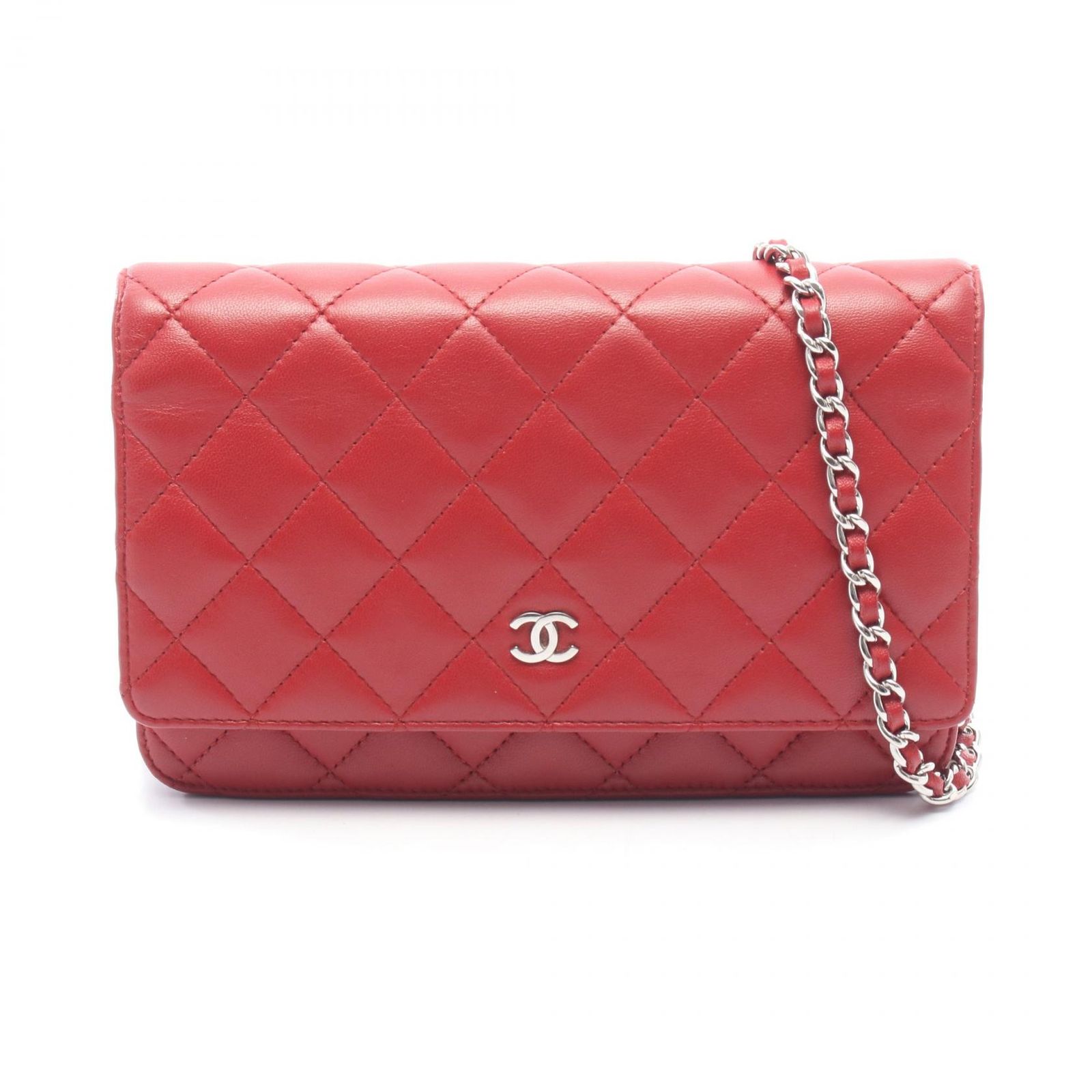 シャネル CHANEL ショルダーバッグ マトラッセ レッド ラムスキン（羊革） マトラッセ チェーンウォレット レディース Used A
