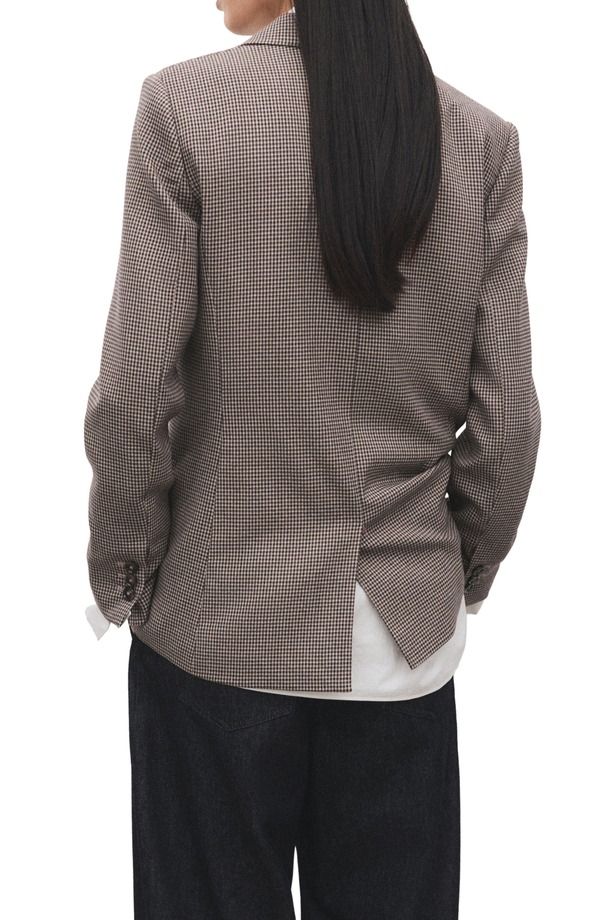 マンゴ レディース アウター ジャケット・ブルゾン ブレザー MANGO Houndstooth Microcheck Double Breasted Blazer Burgundy バーガンディ