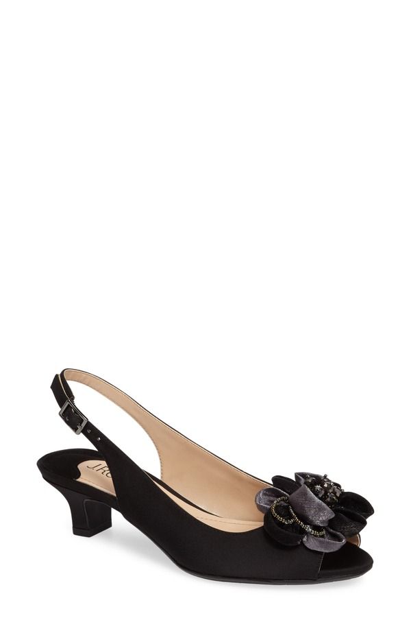 ジェイレニー レディース シューズ ヒール サンダル J Rene Leonelle Kitten Heel Slingback Sandal Black Satin ブラック