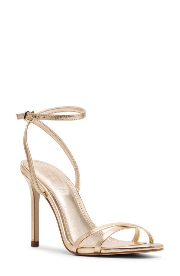 スティーブ マデン レディース シューズ ヒール サンダル アンクル Steve Madden Ankle Strap Stiletto Sandal Gold Leather ゴールド
