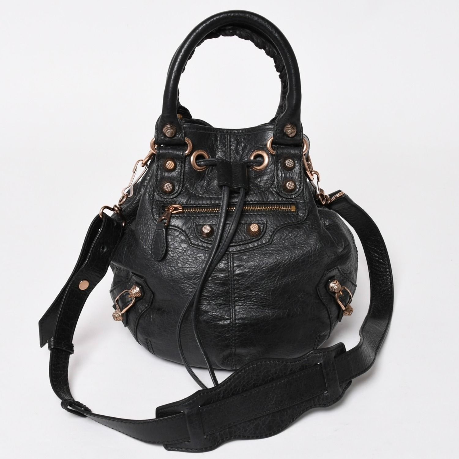 極美品 BALENCIAGA バレンシアガ ジャイアントミニポンポン ショルダーバッグ 2WAY ハンドバッグ ラムスキン ピンクゴールド金具 中古 4a003514