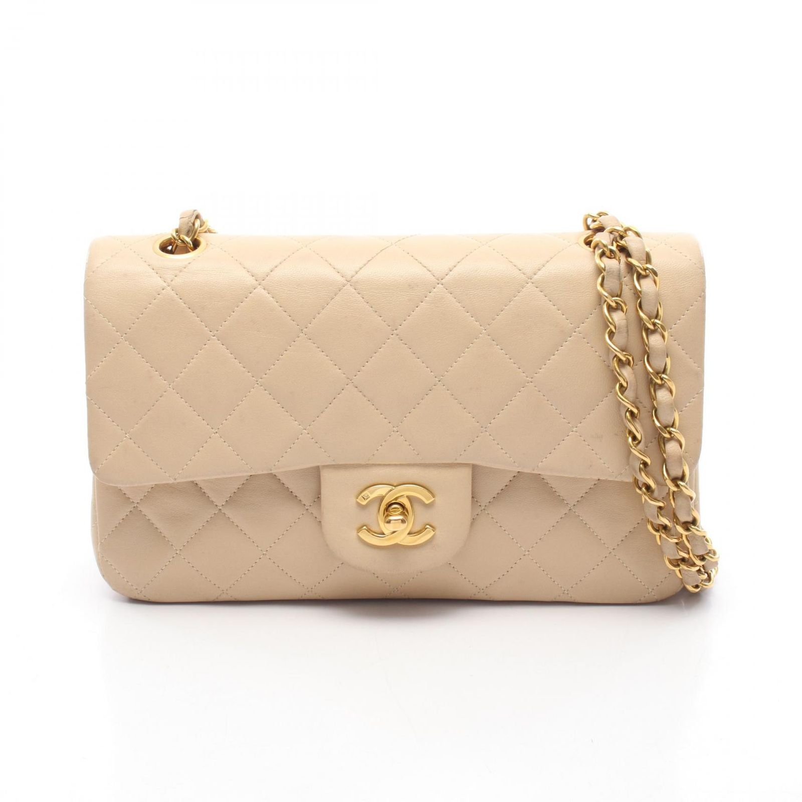 シャネル CHANEL ショルダーバッグ マトラッセ Wフラップ A01113 ライトベージュ ラムスキン（羊革） マトラッセ ダブルフラップ チェーンショルダー レディース