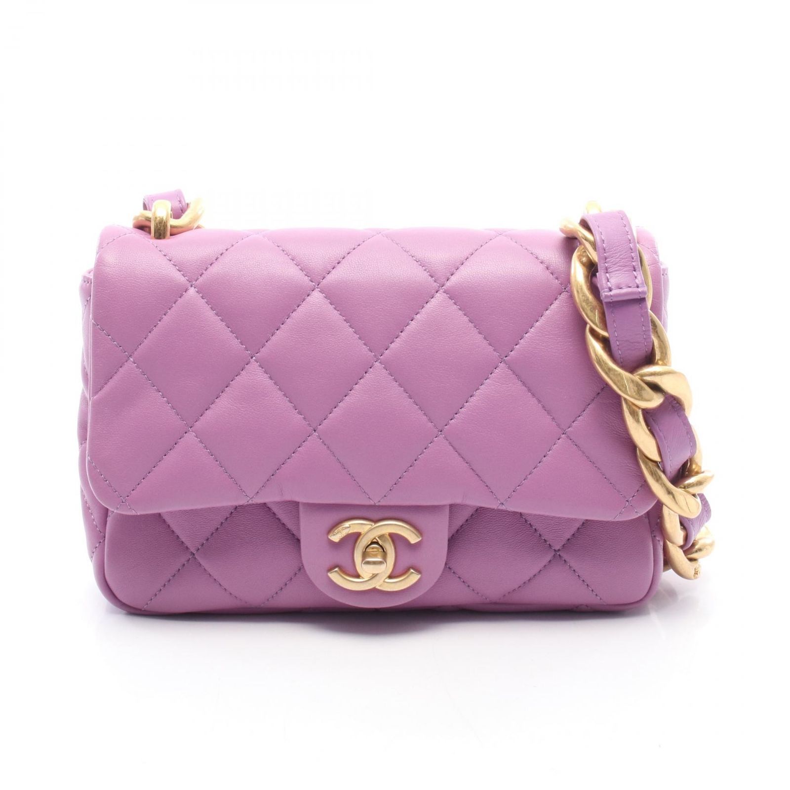 シャネル CHANEL ショルダーバッグ ミニマトラッセ パープル ラムスキン（羊革） ミニマトラッセ チェーンショルダー レディース Used A